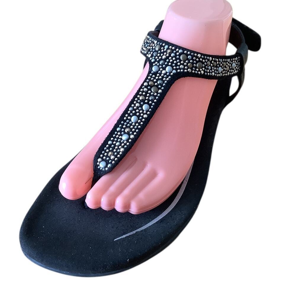 AETREX LINDSEY COMFORT AND SUPPORT BLACK T-STRAP STUDDED SLINGBACK 10.5-11